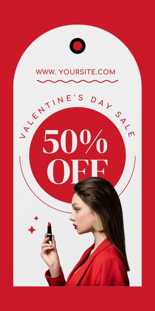 Valentine's Day Sale with Discount with Attractive Woman in Red Graphic Modelo de Design