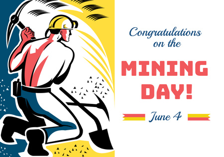 Szablon projektu Mining Day Congratulations With Illustrated Worker Postcard A5