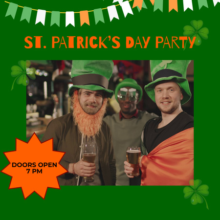 Patrick’s Day Party Announcement With Shamrocks Animated Post Design Template