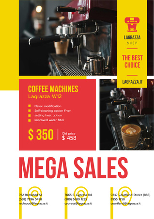 Coffee Machine Sale with Brewing Drink Poster A3 Design Template
