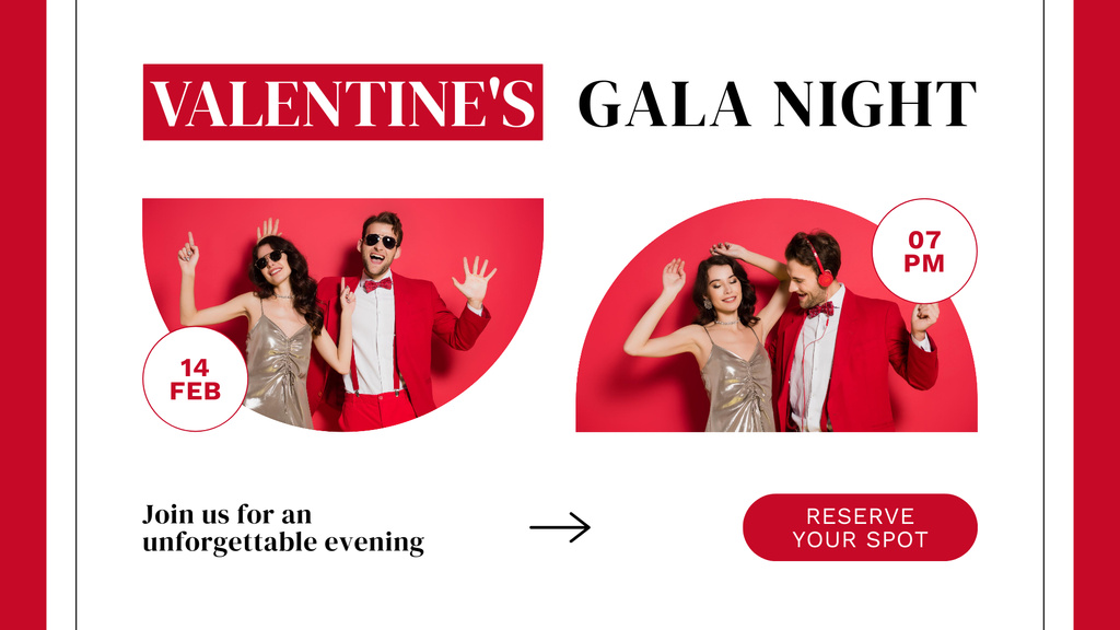 Reserve Your Spot at Valentine's Day Gala Night FB event cover – шаблон для дизайна