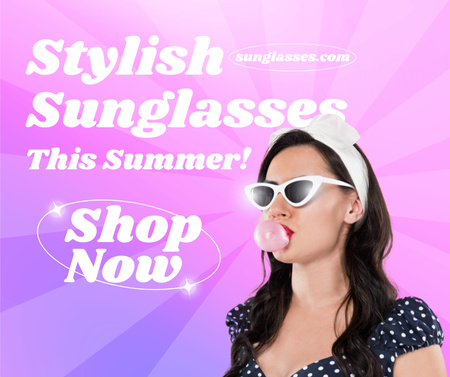 Plantilla de diseño de Stylish Sunglasses Offer with Women in Retro Eyewear Facebook 