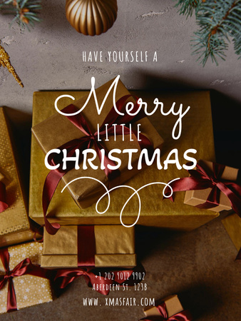 Plantilla de diseño de feliz navidad saludo con regalos bajo el árbol Poster US 
