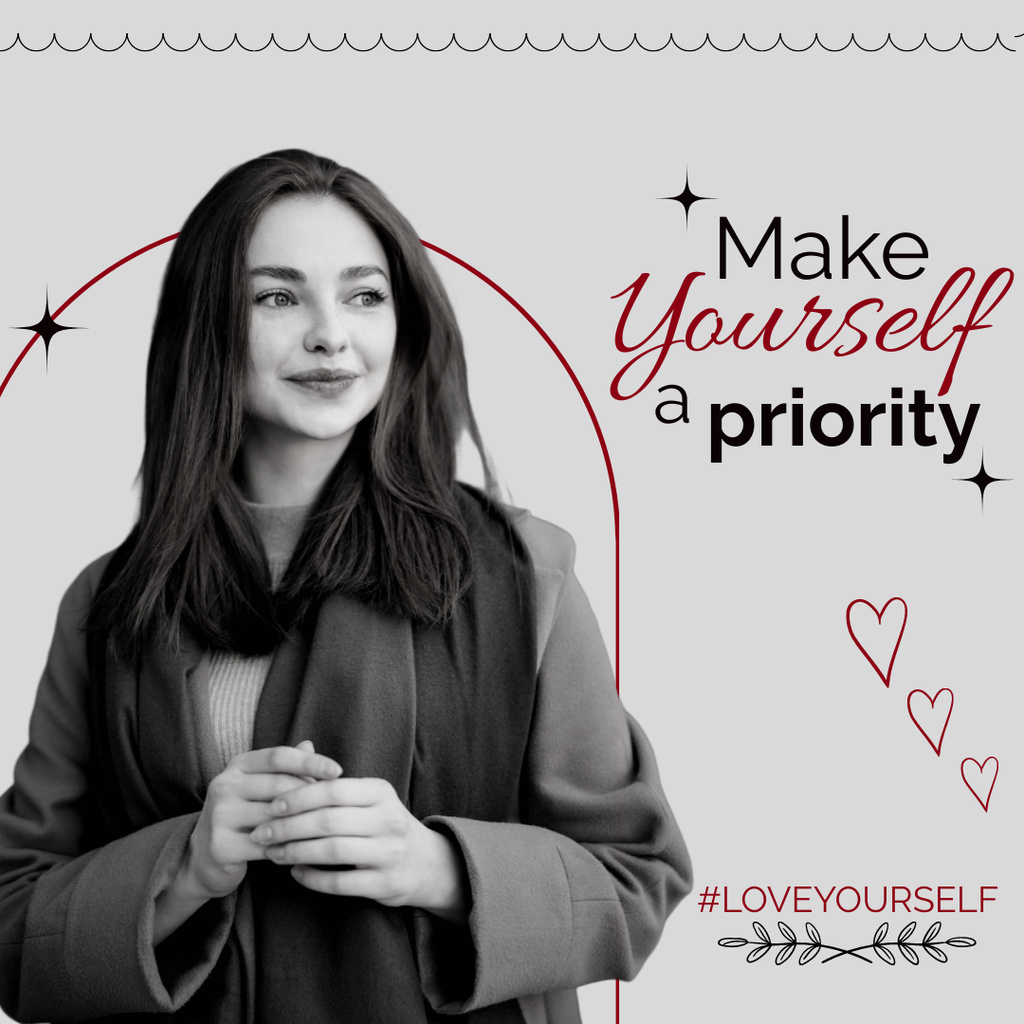 Make Yourself Priority Quote with Young Woman Instagram Modelo de Design