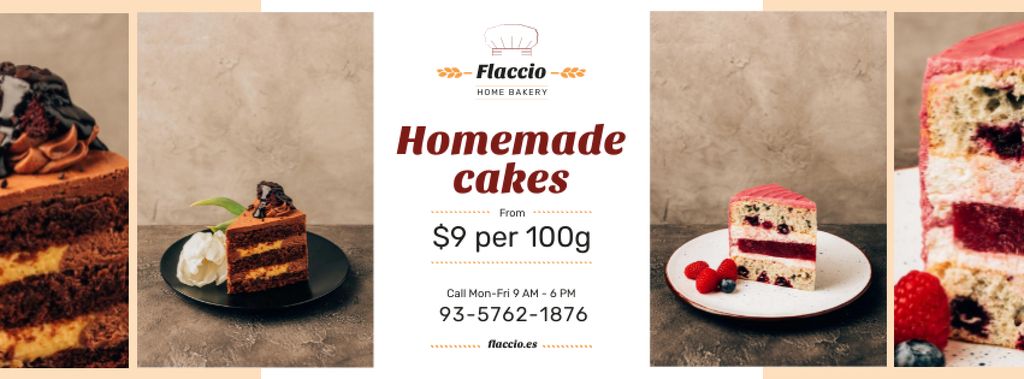Homemade Bakery Offer Sweet Layered Cakes Facebook cover Design Template