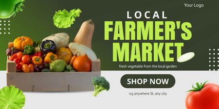 Ontwerpsjabloon van Twitter van Eten op de lokale boerenmarkt