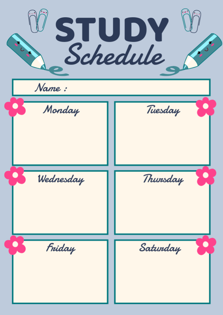 Ontwerpsjabloon van Schedule Planner van School Learning Plan with Pink Flowers