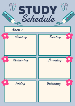 Platilla de diseño School Learning Plan with Pink Flowers Schedule Planner