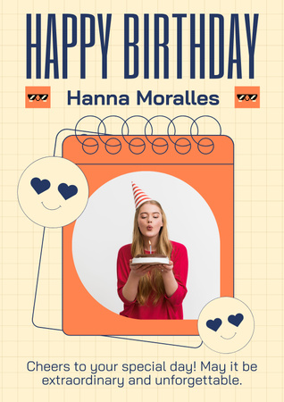 Hyvää syntymäpäivää onnittelut Muistio-kuvituksen avulla Poster Design Template