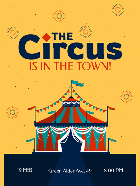 Circus Show in Town Announcement on Yellow Poster 36x48in – шаблон для дизайну