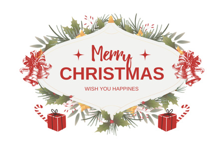 Plantilla de diseño de Christmas Cheers with Bells and Green Twigs Postcard 4x6in 