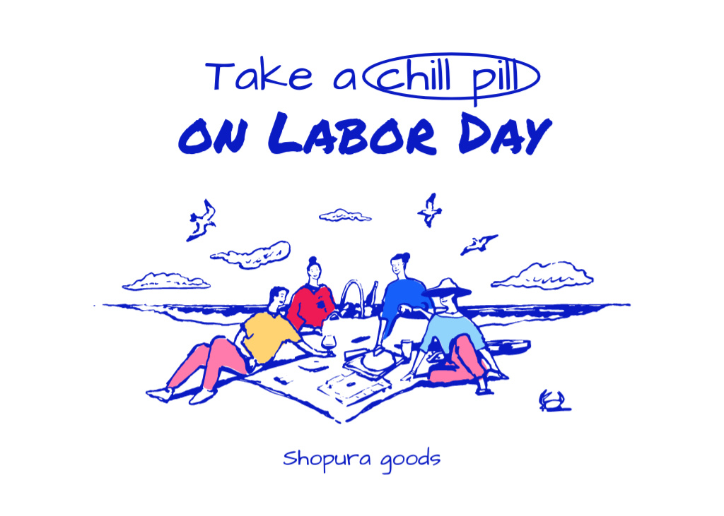Labor Day Celebration Announcement With Picnic Postcard 5x7in Design Template
