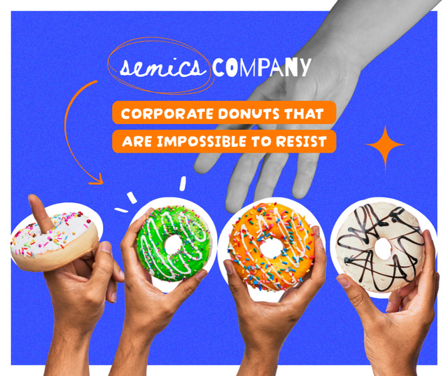 Delicious Bright Donuts in Hands Facebook tervezősablon