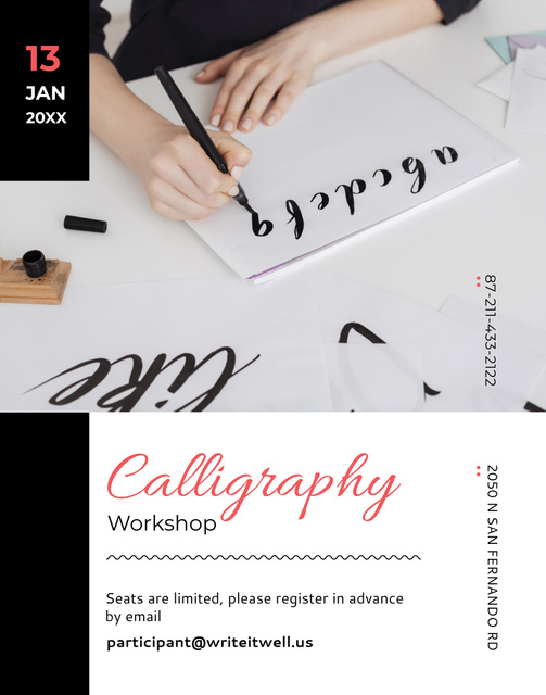 Calligraphy Art Workshop Ad Poster 22x28in Design Template
