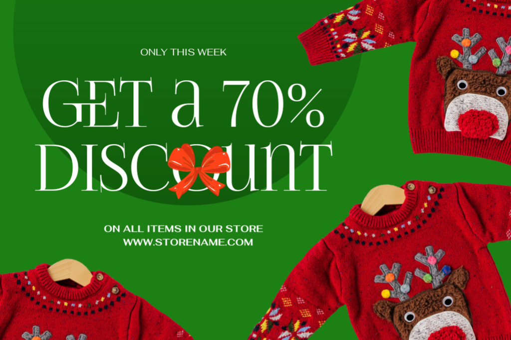 Funny Red Christmas Sweater with Deer Flyer 4x6in Horizontal Modelo de Design