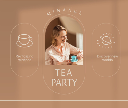 Plantilla de diseño de fiesta del té con mujer rubia atractiva Facebook 