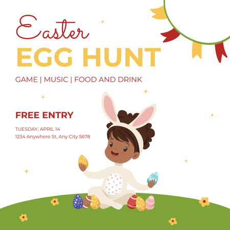 Platilla de diseño Happy Kid in Rabbit Ears Hunting for Easter Eggs Instagram