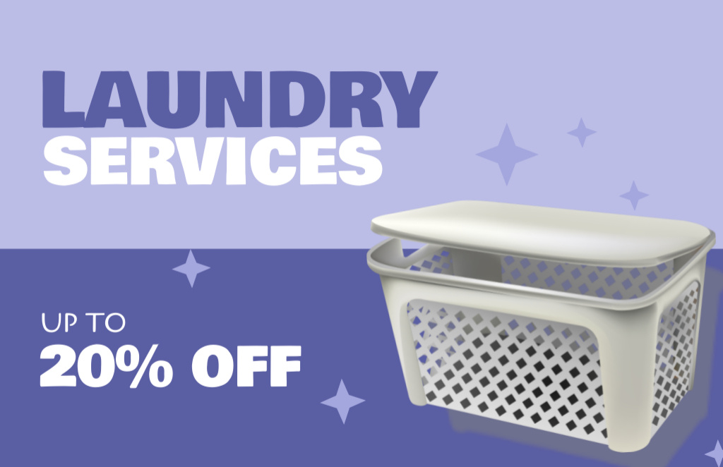 Offer Discounts on Laundry Services with Basket Business Card 85x55mm Tasarım Şablonu
