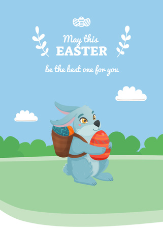 Plantilla de diseño de Saludo de vacaciones de Pascua de Bunny With Egg Postcard 5x7in Vertical 