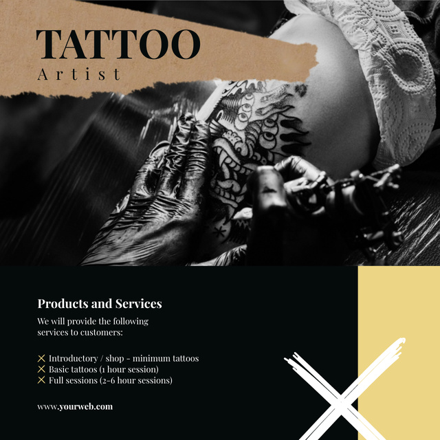 Several Tattoo Artist Services Offer In Black Instagram Design Template