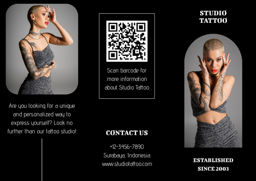 Short Description Of Tattoo Studio And Service Offer Brochure Modelo de Design