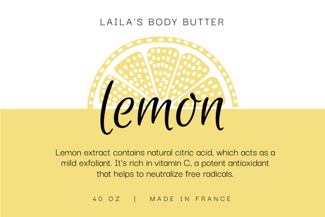 Platilla de diseño Awesome Body Butter With Lemon Extract Offer Label