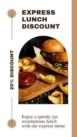 Express Lunch Discount Ad with Delicious Burger and Sauce Instagram Story Design Template
