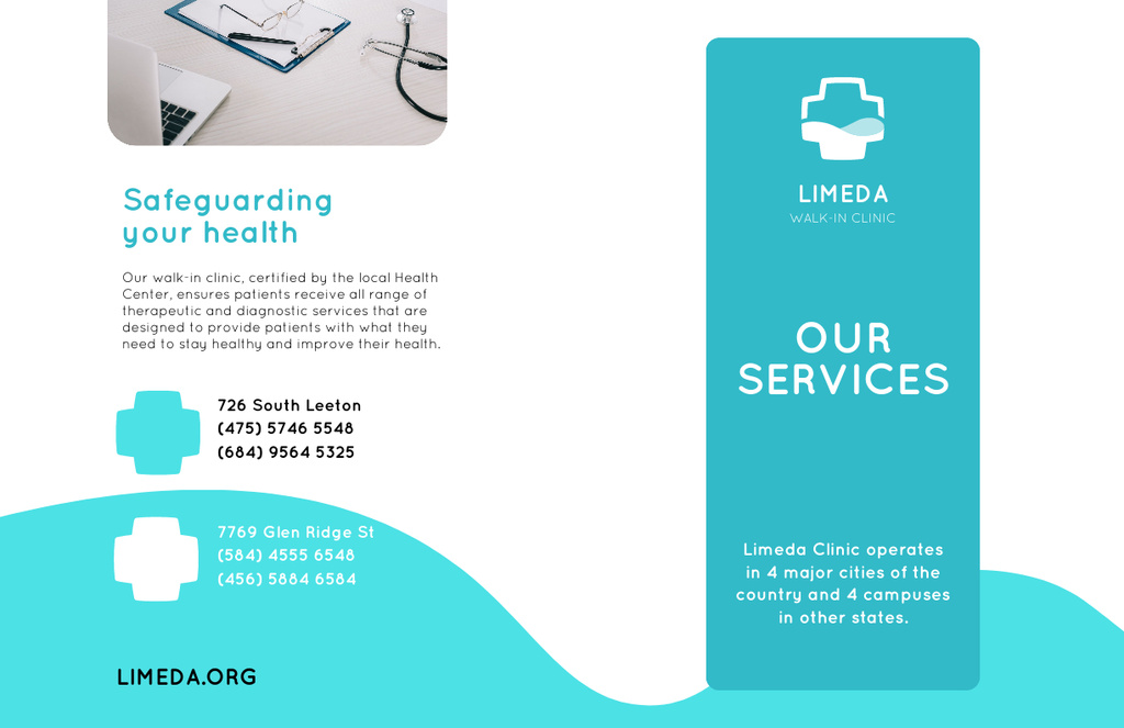 Ontwerpsjabloon van Brochure 11x17in Bi-fold van Best Clinic Services Ad with Doctors Attributes In Blue