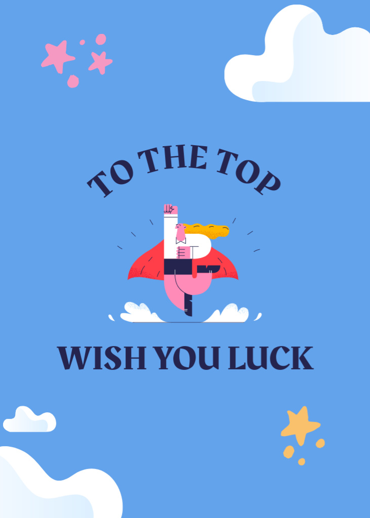 Good Luck Wishes with Flying Man Postcard 5x7in Verticalデザインテンプレート