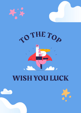 Good Luck Wishes with Flying Man Postcard 5x7in Vertical Design Template