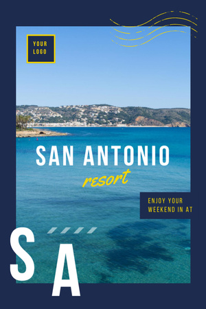 Modèle de visuel Annonce Seacoast Resort et vue sur l'eau bleue - Postcard 4x6in Vertical