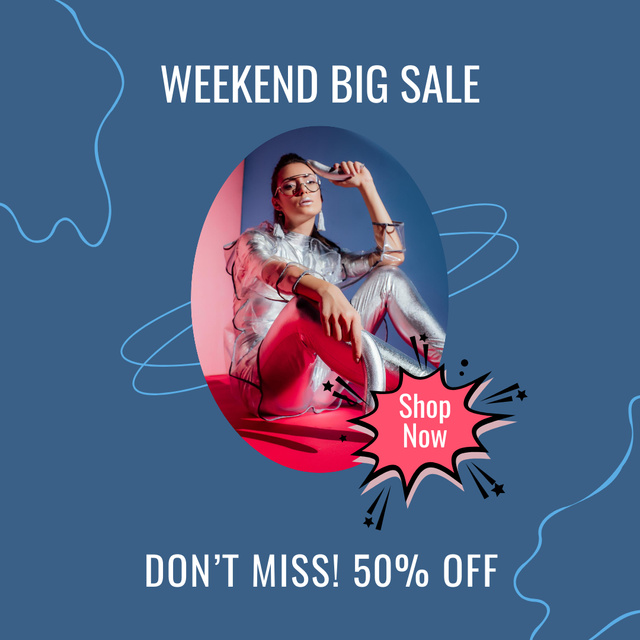 Weekend Female Fashion Clothes Sale with Stylish Woman Instagram Design Template