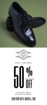 Plantilla de diseño de Oferta de venta de zapatos de cuero para hombre Invitation 9.5x21cm 