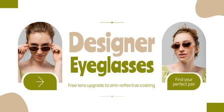 Modèle de visuel Collage avec une belle femme dans des lunettes de soleil élégantes - Twitter