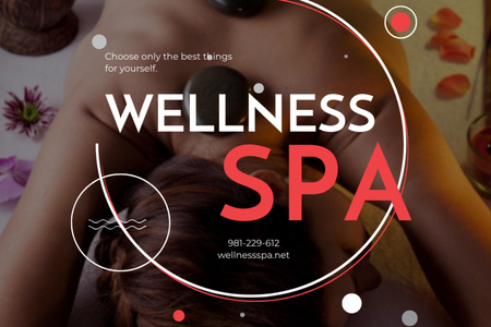 Wellness Spa Ad Woman Relaxing at Stones Massage Flyer 4x6in Horizontal Design Template