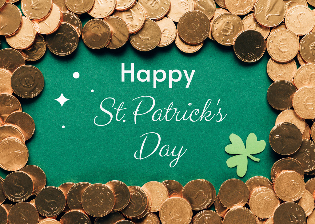 Plantilla de diseño de Happy St. Patrick's Day with Gold Coins Card 