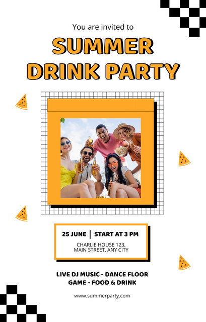 Summer Drink Party Ad Layout with Photo Invitation 4.6x7.2in Design Template