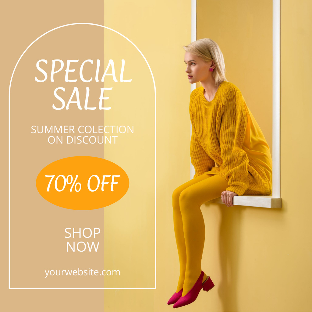 Fashion Collection Sale with Stylish Woman in Yellow Instagram tervezősablon