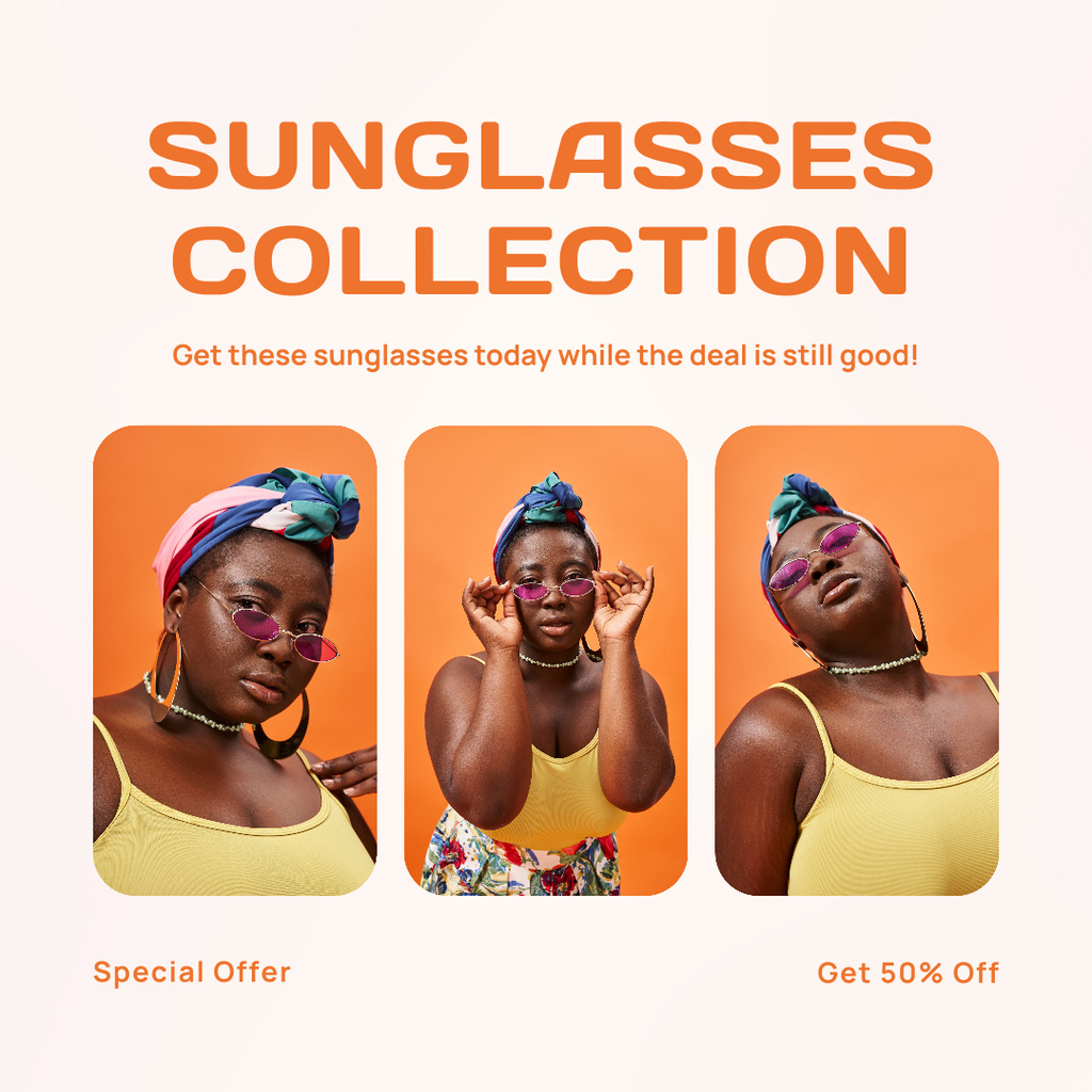 Sunglasses Sale with Artistic African American Woman Instagram Design Template