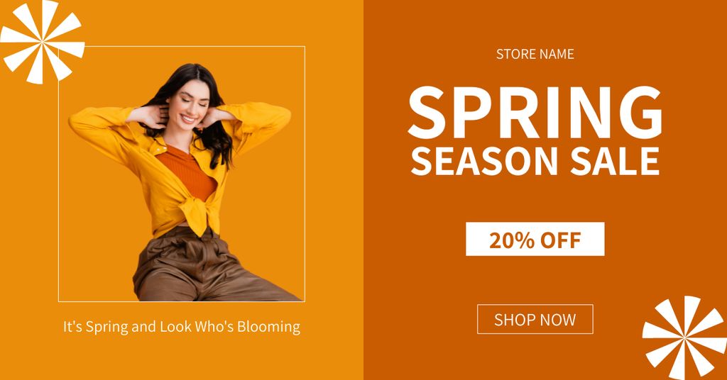 Seasonal Spring Sale with Young Brunette Facebook AD Modelo de Design