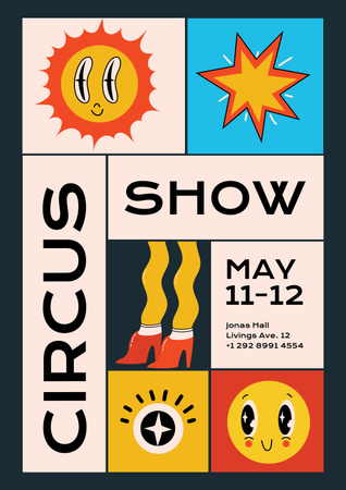 Bright Ad of Circus Show with Cute Doodles Poster Design Template