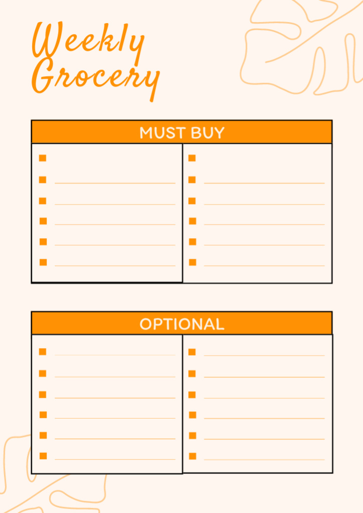 Weekly Grocery List with Leaf Illustration Schedule Planner Tasarım Şablonu