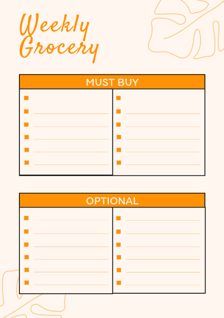Weekly Grocery List with Leaf Illustration Schedule Planner Tasarım Şablonu
