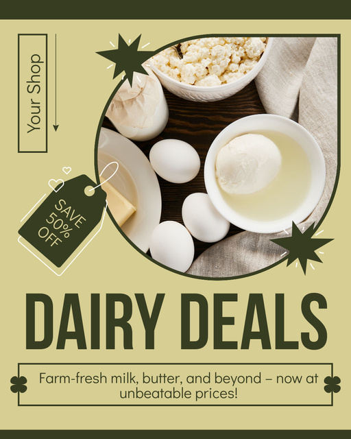 Farm Dairy Deals Instagram Post Vertical Modelo de Design