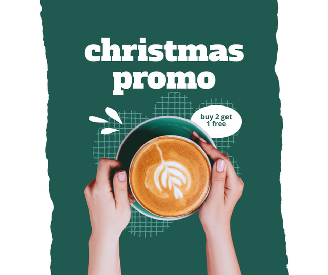 Plantilla de diseño de Christmas Promotion Hands Holding Coffee Cup Facebook 