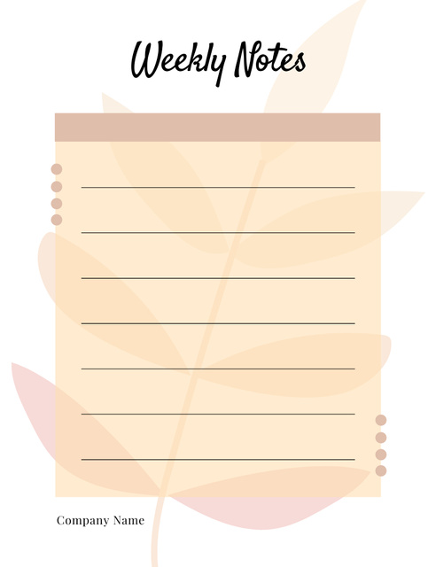 Weekly Checklist in Beige with Leaf Shadow Notepad 107x139mm Tasarım Şablonu