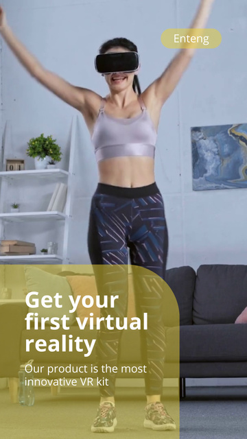 Woman Doing Sport at Home with Virtual Reality Glasses TikTok Video Design Template