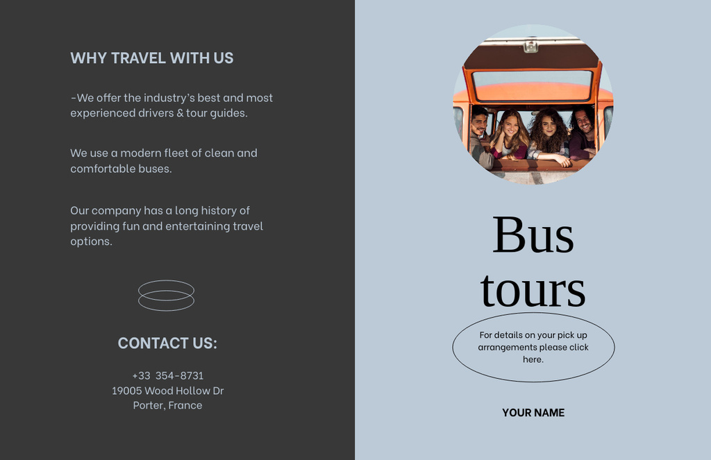 Mesmerizing Bus Travel Tours Offer Brochure 11x17in Bi-fold Design Template