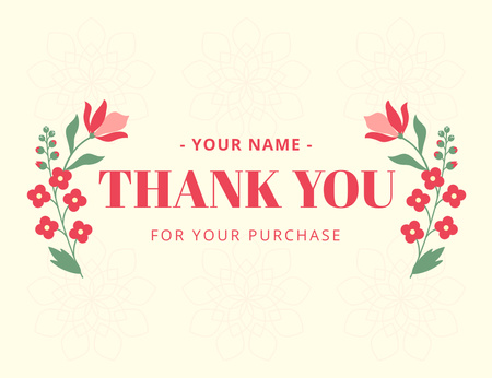 Thank You Message with Flowers Branches Thank You Card 5.5x4in Horizontal Design Template