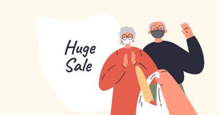 Sale announcement with Elder Couple holding Groceries Facebook AD Design Template